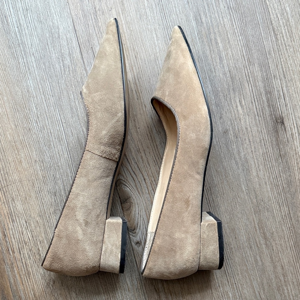 Adrienne Vittadini Pointed-Toe Taupe Suede Flats - Picture 2 of 3